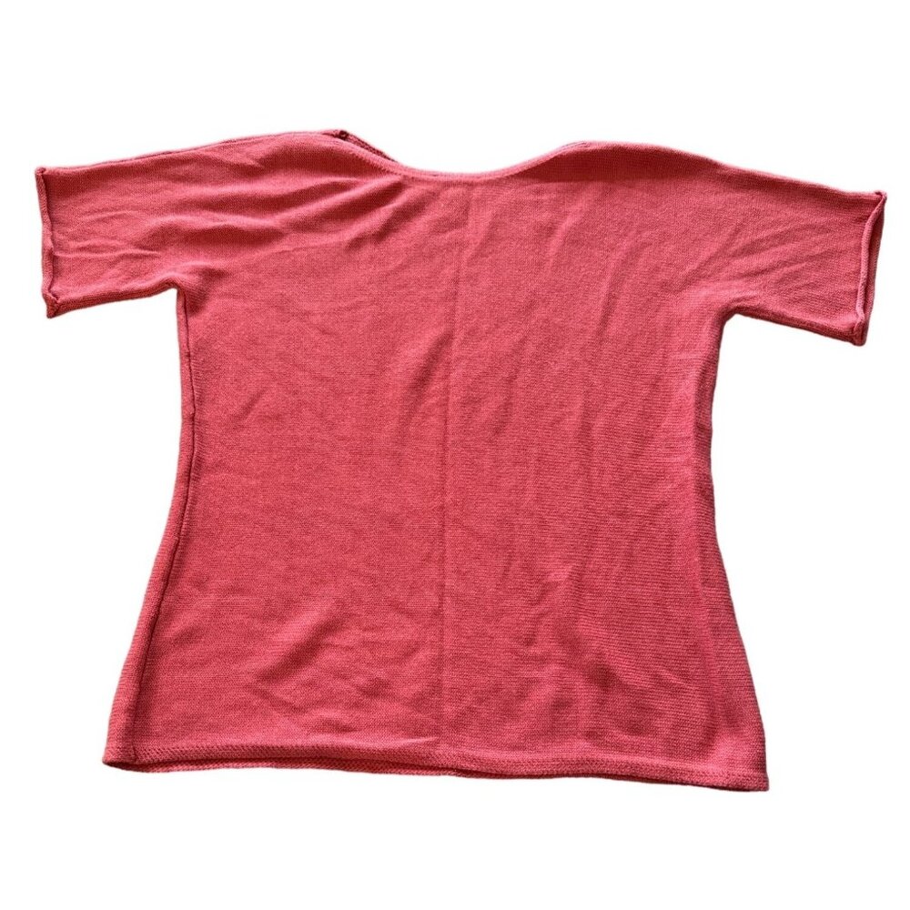 Pendleton Coral Pink Cotton Knit Sweater Top Short Sleeve Ribbed Scoop Neck XL i - Picture 2 of 6